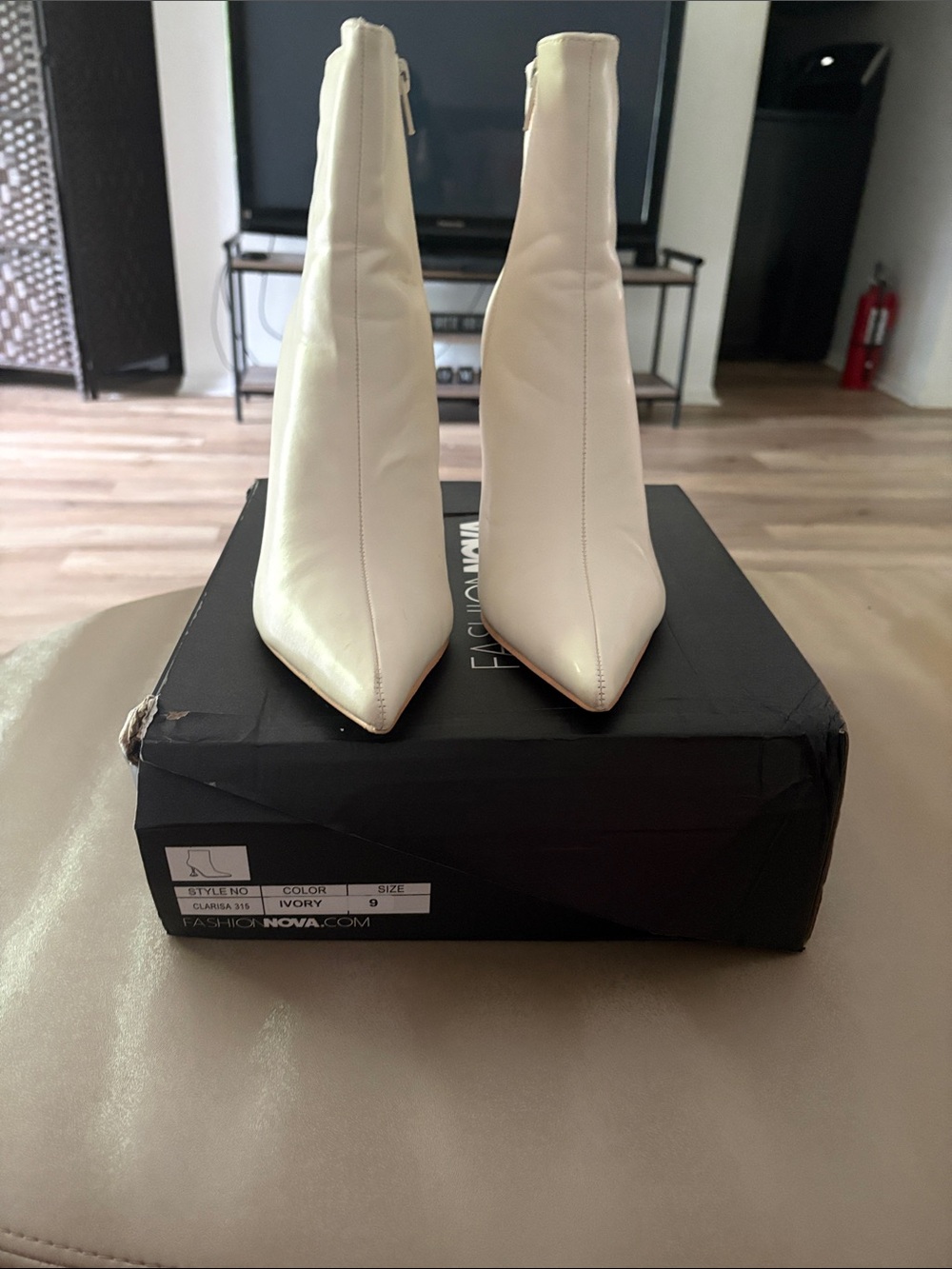 Fashion Nova Ivory Pointed Toe Ankle Booties